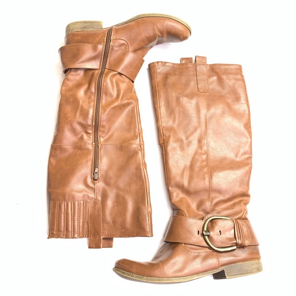JustFab Shoes - JustFab Knee High Boots Brown Faux Leather